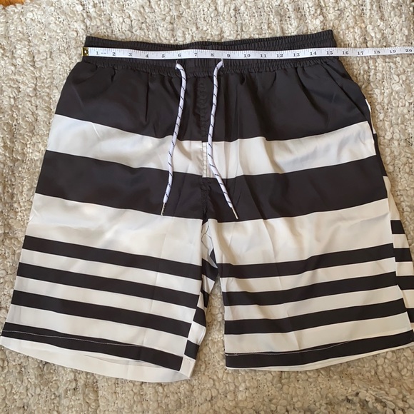 SHEIN Swim Nwt Mens Black White Striped Swim Trunks Poshmark